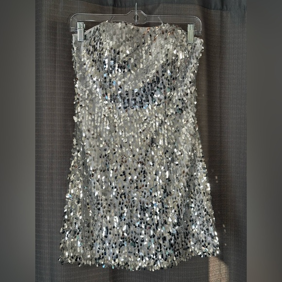 Silver Sequin Strapless Mini Dress - Picture 1 of 7